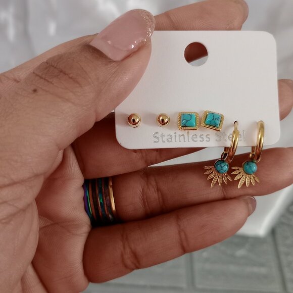 Geometric Stainless Steel Earring Set - Picture 2 of 5